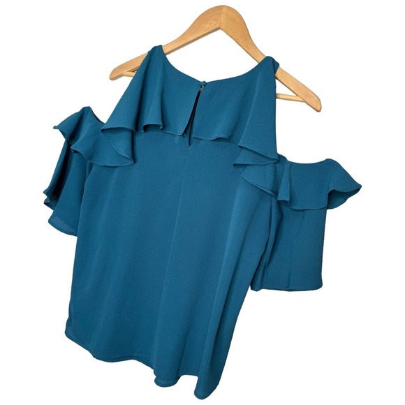Umgee Cold Shoulder Ruffle Neck Short Sleeve Jade M - Picture 7 of 12